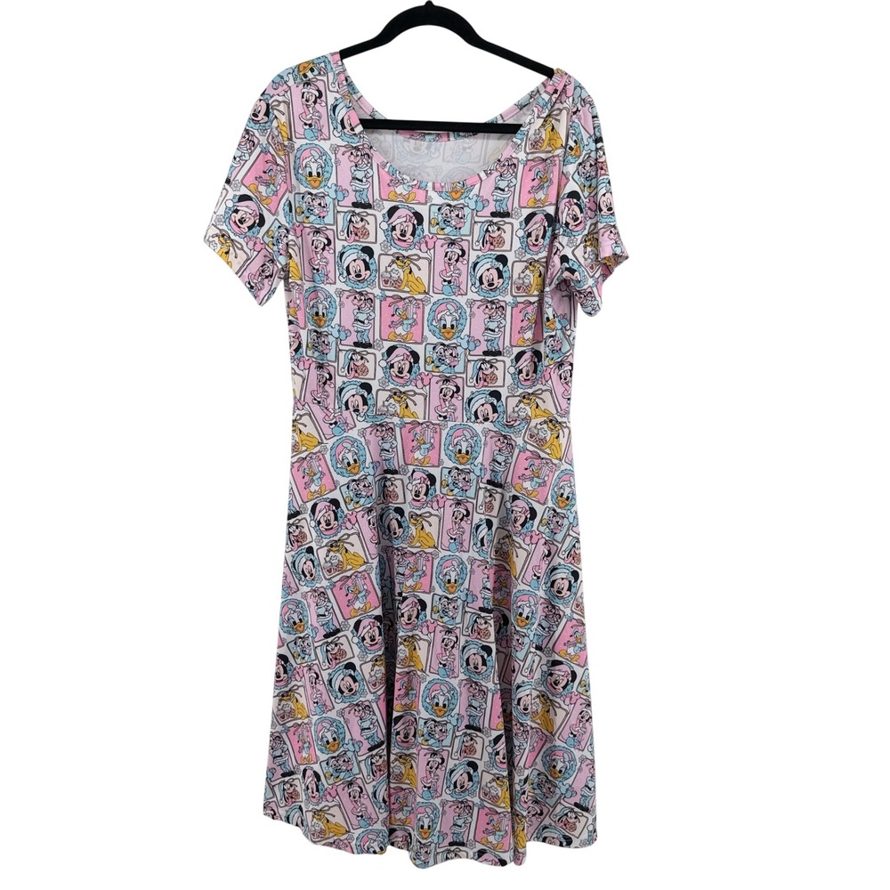 Boutique Disney Dress Christmas Holiday Character Print XL Pink Womens Skater